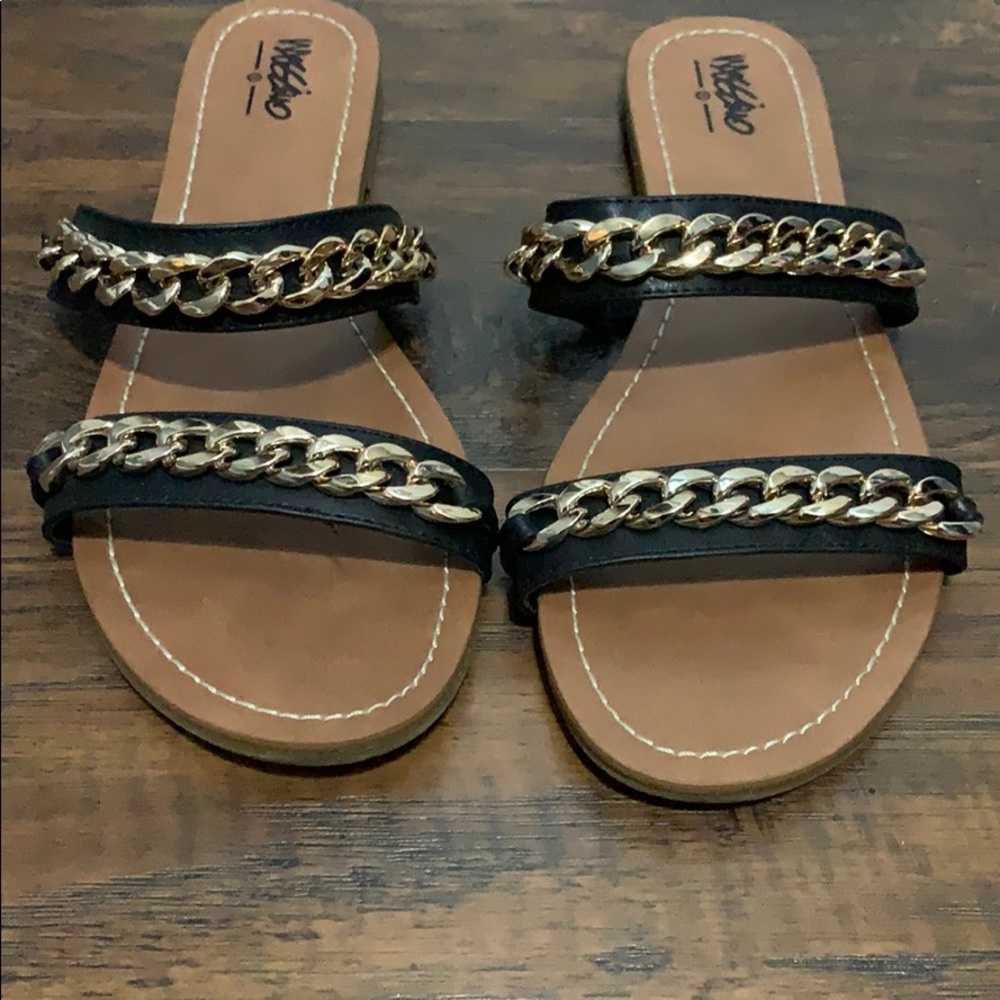 Black Sandals W/ Gold Chain Detail
